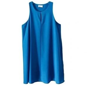 Everly | Blue Sleeveless A-Line Keyhole Minimalist Mini Shift Dress, Large